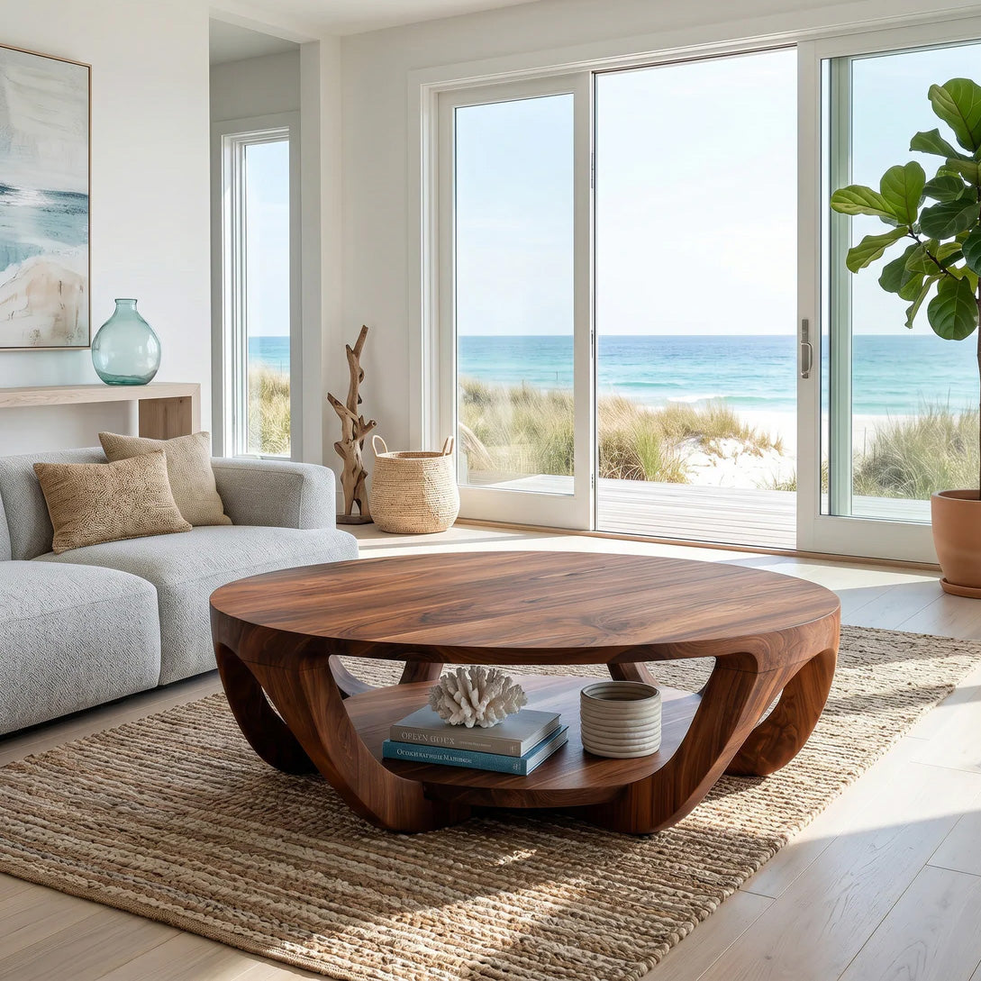 Modern Round Coffee Table With Shelving For Living Room