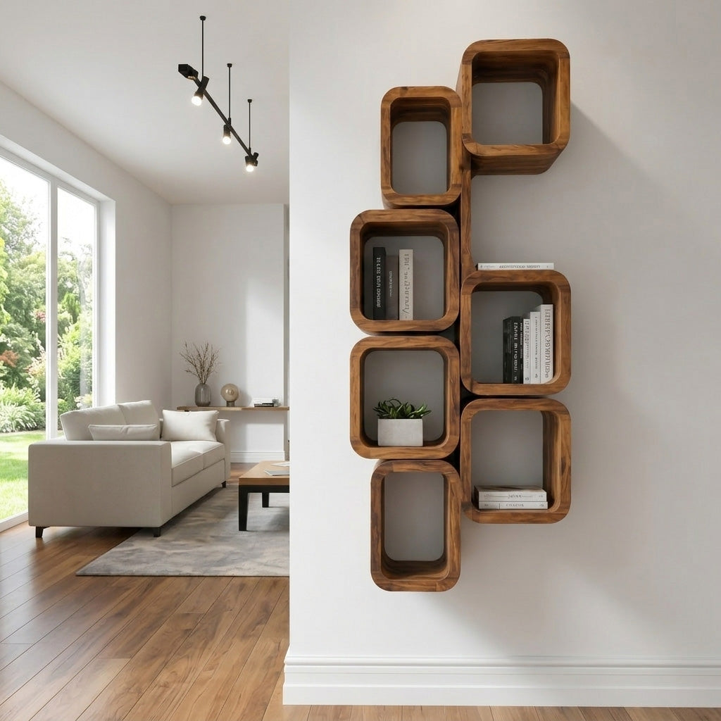 Modern Wall Mounted Bookshelf With Square Design For Living Room