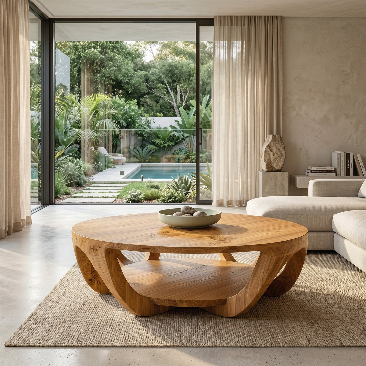 Modern Round Coffee Table With Shelving For Living Room