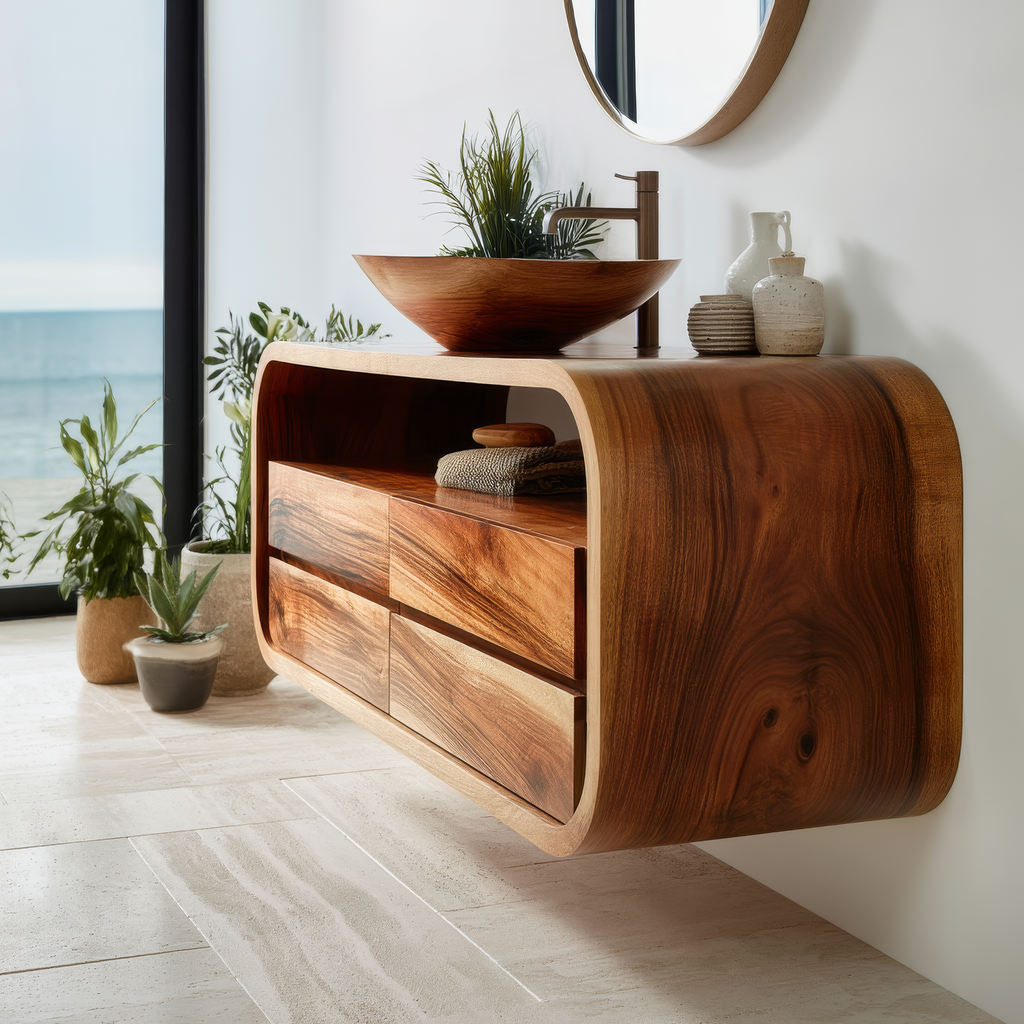 Elyron Sculpted Solid Wood Floating Bathroom Vanity With Drawers