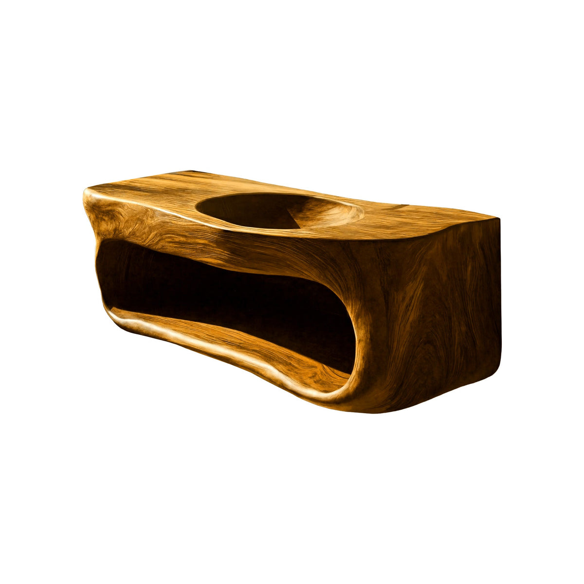 Solene Sculpted Solid Wood Floating Bathroom Vanity With Integrated Sink And Open Storage