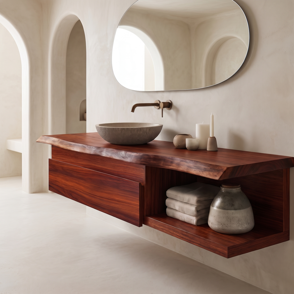 Aurelion Live Edge Solid Wood Floating Bathroom Vanity With Drawers