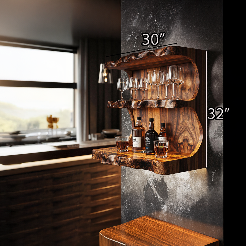 Stylish Vintage Natural Wood Wine Bar Shelf For A Cozy Space
